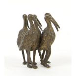 Early 20th century cold painted bronze group of five Ibis, 5cm .