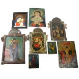 Seven Mexican, or other Spanish Colonial, Folk Art Retablos: each one pigment on tin or metal