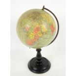 Philips terrestrial globe, on wooden pedestal base, height from base of stand 35cm, globe approx