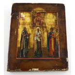 An Eastern Orthodox Icon, decorated with three figures beneath the figure of Archangel Michael;