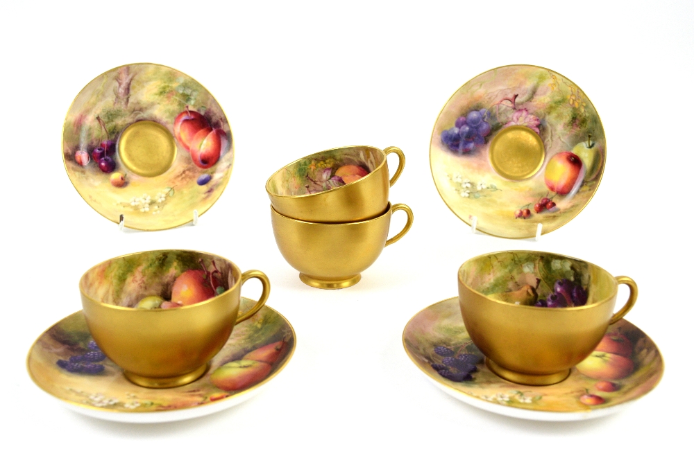 Royal Worcester set of four cabinet cups and saucers signed Ricketts (William Ricketts active 1877 -