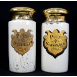 Two 19th century painted glass apothecary jars, 40cm high. Various losses to the inside painting, no