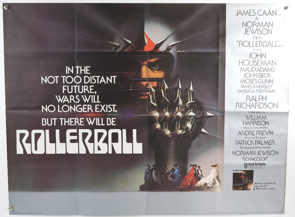 Rollerball (1975) British Quad film poster, starring James Caan & Maud Adams, Bob Peak art,