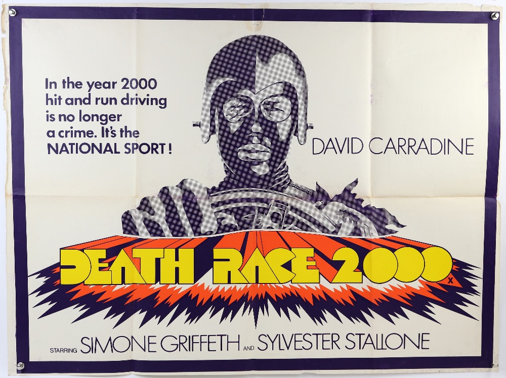 Death Race 2000 (1975) British Quad film poster with Tom Chantrell artwork, alternate style, folded,