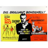 James Bond Dr. No / Thunderball (1970's) British Quad double bill film poster, starring Sean