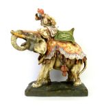 A very large Austrian Imperial Amphora, Bohemia polychrome ceramic elephant and rider group, circa