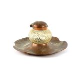 French copper inkwell with Art Nouveau style decoration, makers mark HK and stamped Depose, C