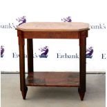 A side table in burr walnut, with reeded detail and under tier, 76 x 76 x 51 cm.