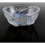A Jobling opalescent glass bowl with relief decoration of birds C 1935, diameter 19cm.