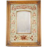 Arts and Crafts copper mirror 'Look But Linger Not' in scroll to upper border, with stylised foliage