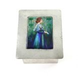 REVISED ESTIMATE Liberty Tudric pewter box with inset enamel plaque of a Pre-Raphaelite style