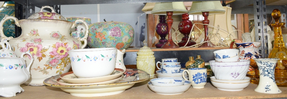 18th century and later porcelain including some First Period Worcester, Derby tea bowls and saucers,
