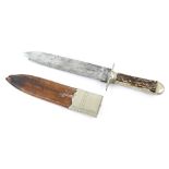 Victorian Bowie Knife, spear point blade, the ricasso stamped, ''Brookes & Crookes, Makers,