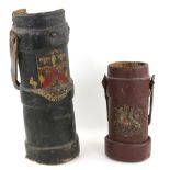 Two early 20th century painted canvas shell carriers both painted with crests 68cm and 47cm .