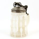 19th century Bohemian white overlay glass presentation tankard to aSecond Lieutenant from the