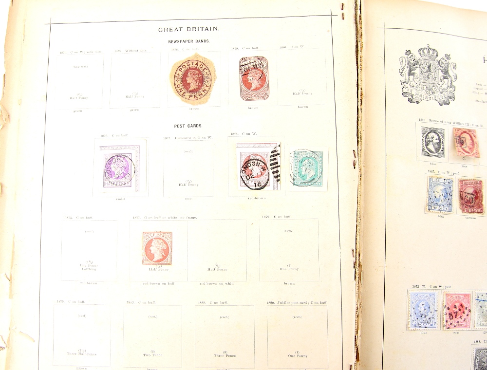 Early Senf Album of World Stamps up to 1890's with Great Britain 1840 1D Black used, Australian