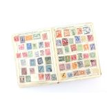 Stamp album World Stamps with Great Britain 1840 1D black ( x2 ) used, one with 4 margins, 1D