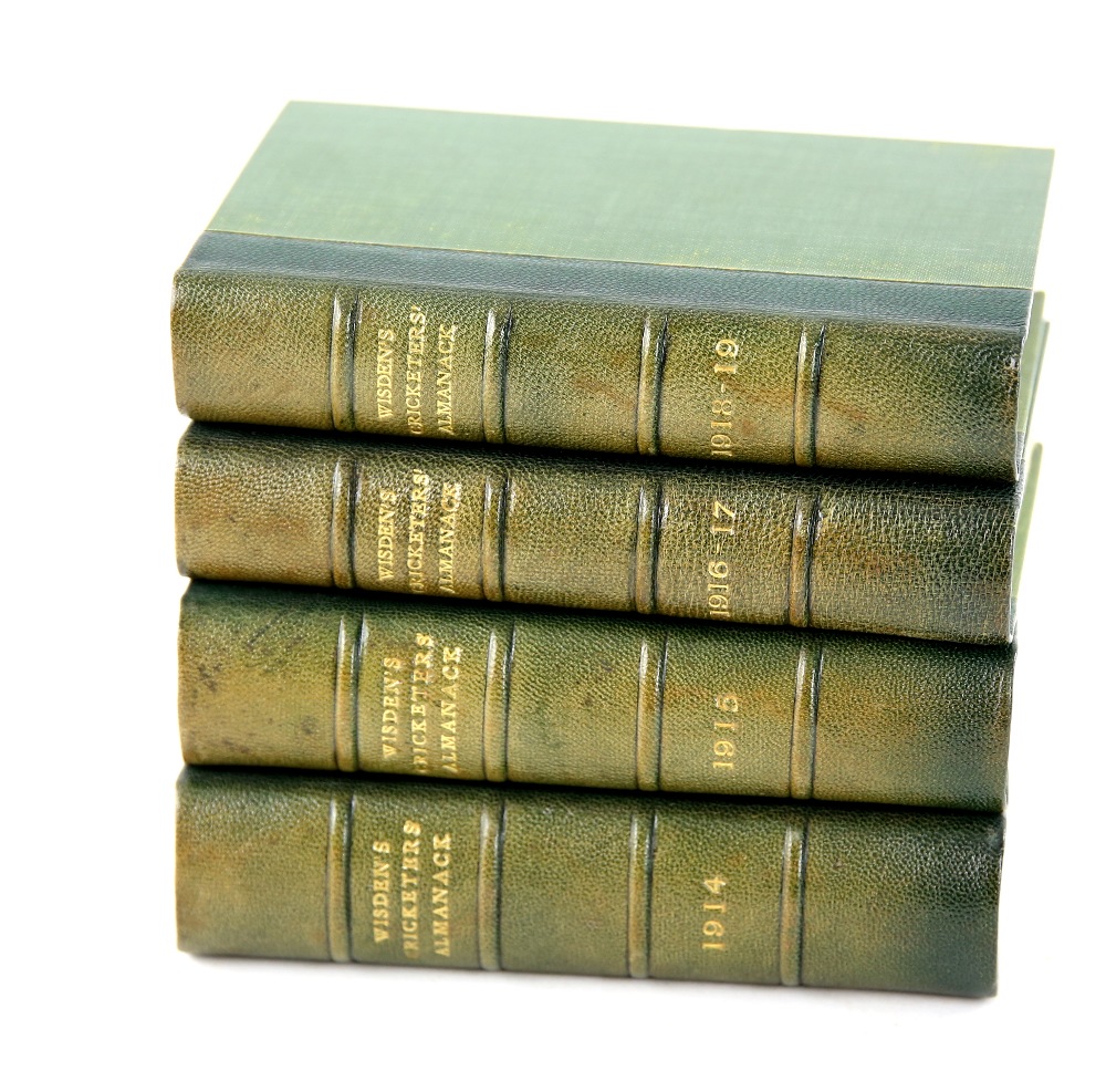 John Wisden's Cricketers' Almanack, 1914-1919, bound in four volumes, 1916-7 bound as one, 1918-9