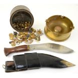 Kukri, Shell case converted to an ashtray and a box of badgesThis item is being sold on behalf of