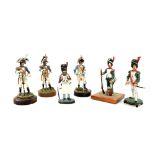 Five porcelain military figures, 15cm, six resin figures 20cm aprox, (11).
