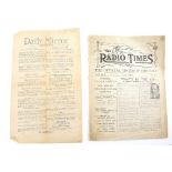 Daily Mirror News Bulletin, No.1 Wednesday May 5th 1926, (General Strike Copy), The Radio Times