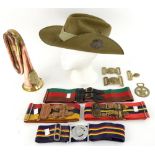 Australian Army slouch hat, four regimental belts, buckles,Argyll and Sutherland Highlanders