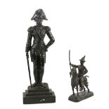 Cast iron Wellington doorstop, cast metal figure of a Chinese warrior on horse back and a seal