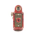 Coronet midget camera , made by Coronet Camera Co Birmingham, in red Bakelite case, 6.5cm high,