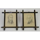 Pencil portrait of Wellington and another of a gentleman, in black frames with gilding and brass