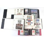 Great Britain, five stamp albums from 1840 1D Black used(2), 1939-48 High Values Mint, 1955 Waterlow