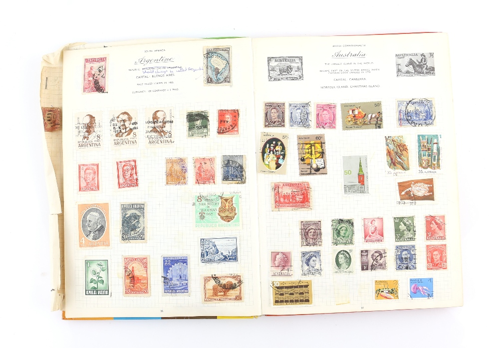 School boy stamp album with World stamps.