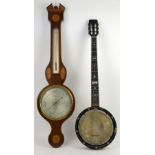 Mahogany and marquetry inlaid wheel barometer by P Morganti, Brighton and a mother of pearl inlaid