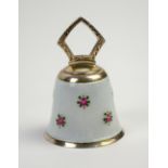 Sterling silver and guilloche enamelled bell with rose decoration,