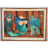 Two American modern prints of various figures, indistinctly signed and titled, each 72cm x 100cm