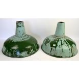 Set of four green and white enamel industrial lamp shades 46cm dia