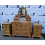Pine dressing chest and two pot cupboards