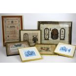 Two framed Stock Bonds, three paintings on papyrus, and two limited edition prints signed P. Chan