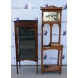 Oak stick stand and a mahogany display cabinet