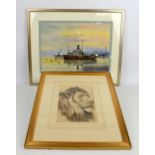 Sidney Vale (1916-1991) Harbour view, watercolour, signed, and seven drawings and etchings, framed