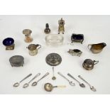 Small quantity of silver items to include 2 mustard pots , pepperette , cream jug, open salts,