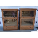 Pair of two section light oak Globe Wernicke style bookcases on single drawer base