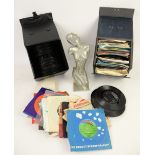 Collection of mainly 1960s/70s 45RPM vinyl records and a cast aluminium bust of a woman