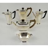 Silver-plated four-piece tea and coffee service together with a pair of plated hot water pots (6)