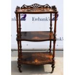 Late Victorian inlaid walnut three tier what-not