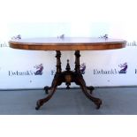 19th century oval Inlaid walnut tilt top breakfast table.