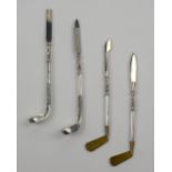Set of four sterling silver manicure tools in the form of golf clubs