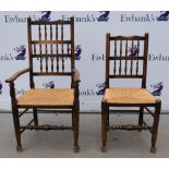 Set of five oak spindle back dining chairs