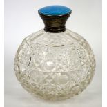 George V silver and enamel topped cut glass scent bottle, Birmingham, 1925,