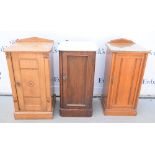 Oak marquetry inlaid pot cupboard,, marble topped pot cupboard and a walnut pot cupboard