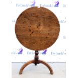 19th century mahogany round tilt top table and on column on splayed legs
